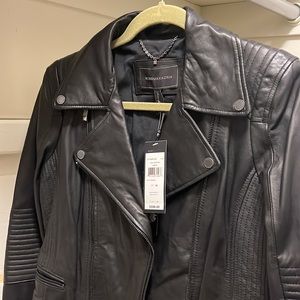 BCBG New Black Leather Moto Jacket
